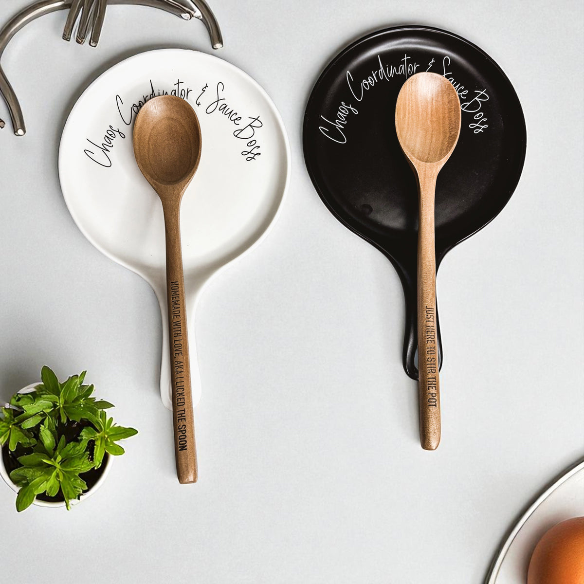 Spoon rest and wooden spoon gift combo - ceramic white or black
Funny cooking gift for her - Chaos Coordinator kitchen accessory
Sauce boss cooking gift set
Kitchen humor gift bundle
Artisan gift bundle
Custom kitchen accessories